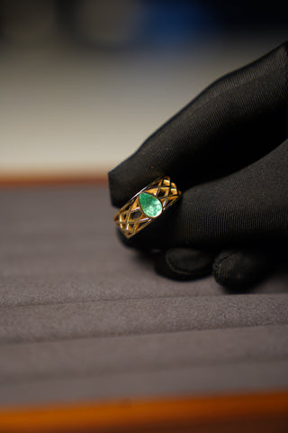 Gold Cross Brace Emerald Ring